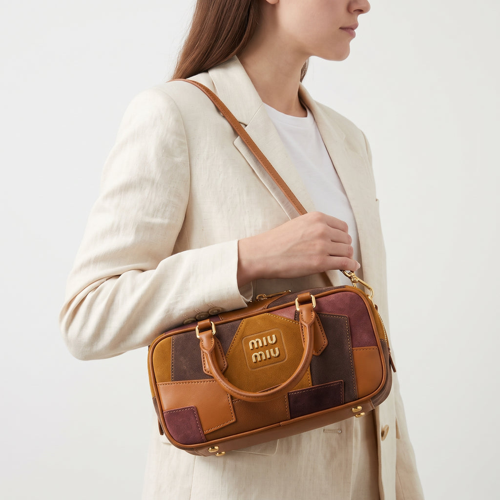 Miu Miu Patchwork Large Handbag with Gold Tone Hardware