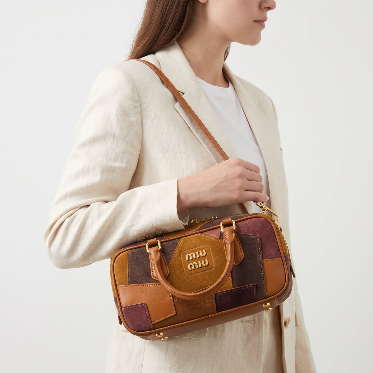 Miu Miu Patchwork Large Handbag with Gold Tone Hardware