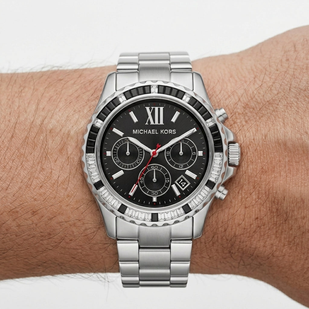 Michael Kors Crystal Bezel Chronograph Stainless Steel Watch