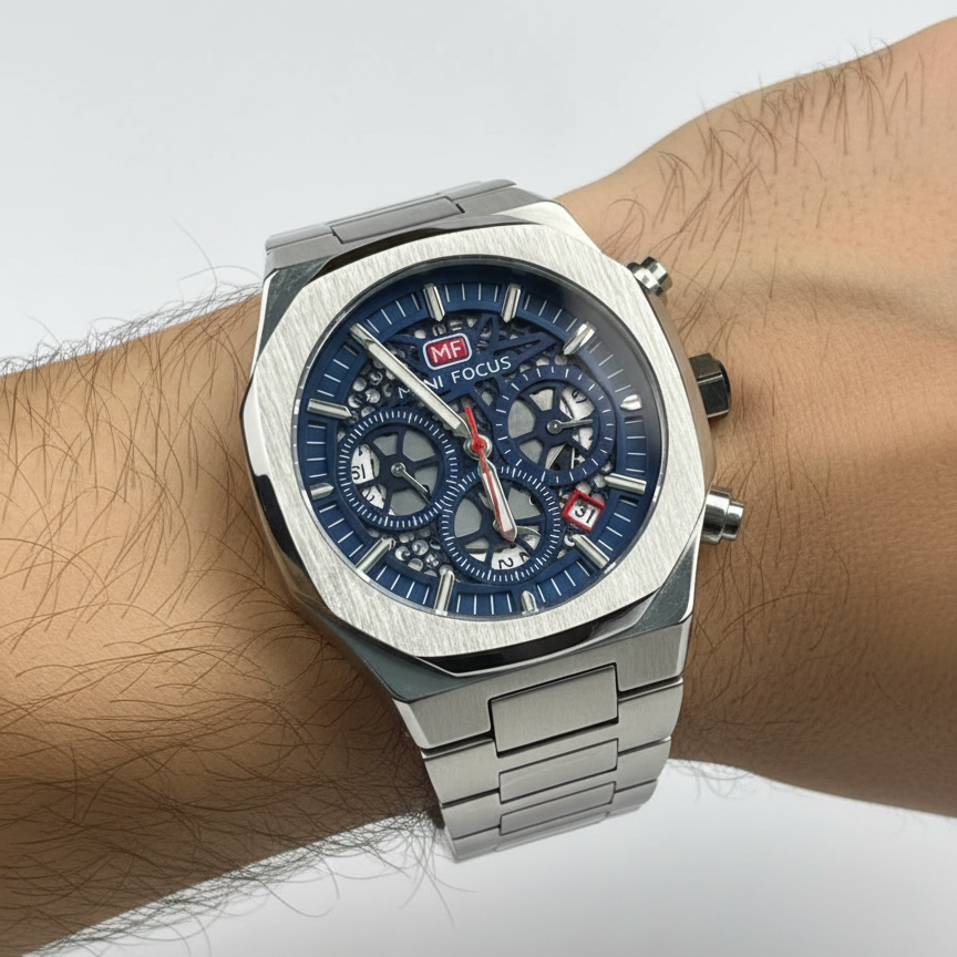 MINI FOCUS Men's Skeleton Chronograph Sport Watch ⌚💙🚀