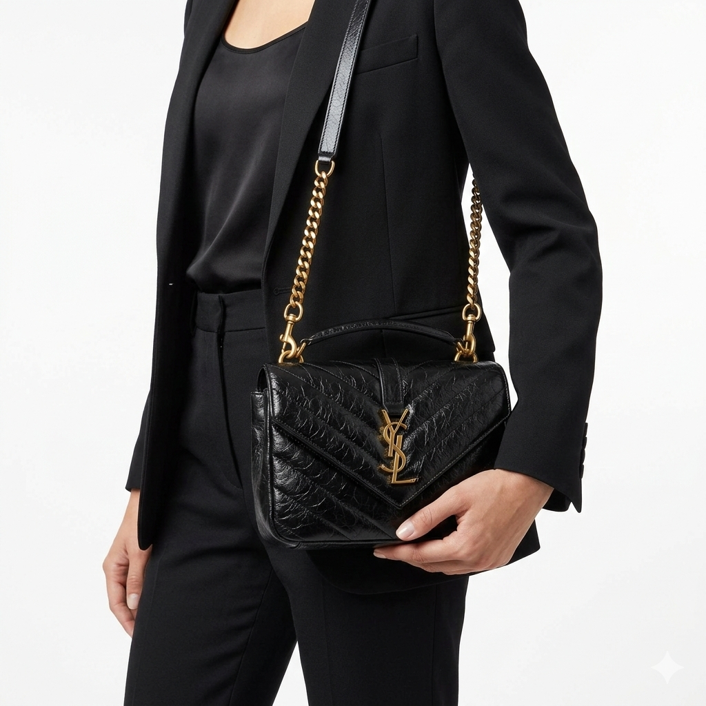 Saint Laurent Cassandra Top Handle Bag in Crinkled Leather 🖤✨👜