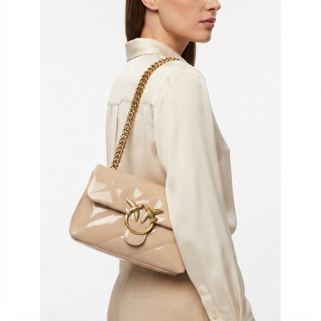 PINKO Patent Leather Shoulder Bag with Iconic Gold Bird Logo ✨👜