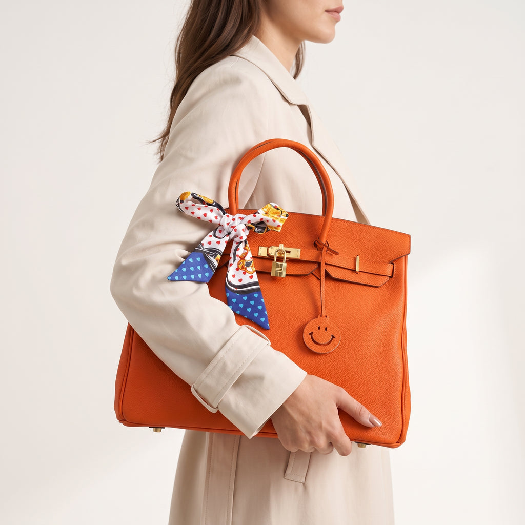 Vibrant Orange Genuine Leather Handheld Luxury Tote