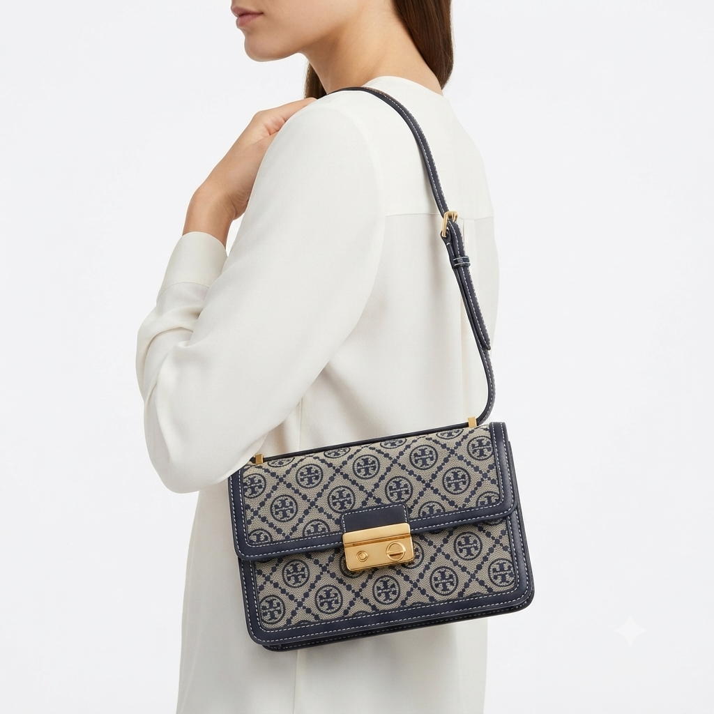 Tory Burch Monogram Shoulder Bag with Gold Tone Hardware