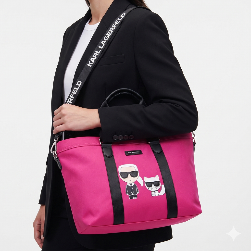 Karl Lagerfeld Pink Graphic Tote Bag with Signature Straps 🎀👜