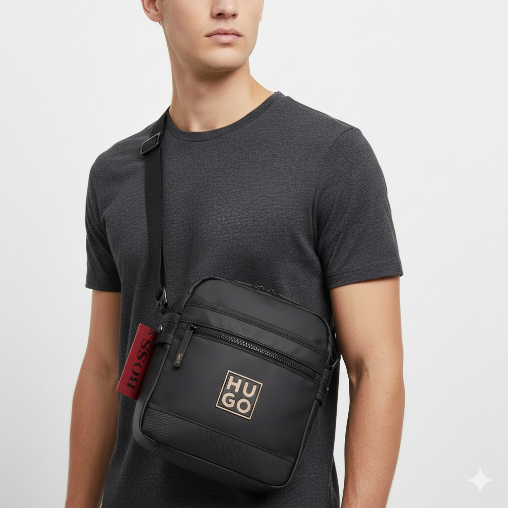 HUGO Logo Patch Messenger Bag in Sleek Black 💼⬛✨