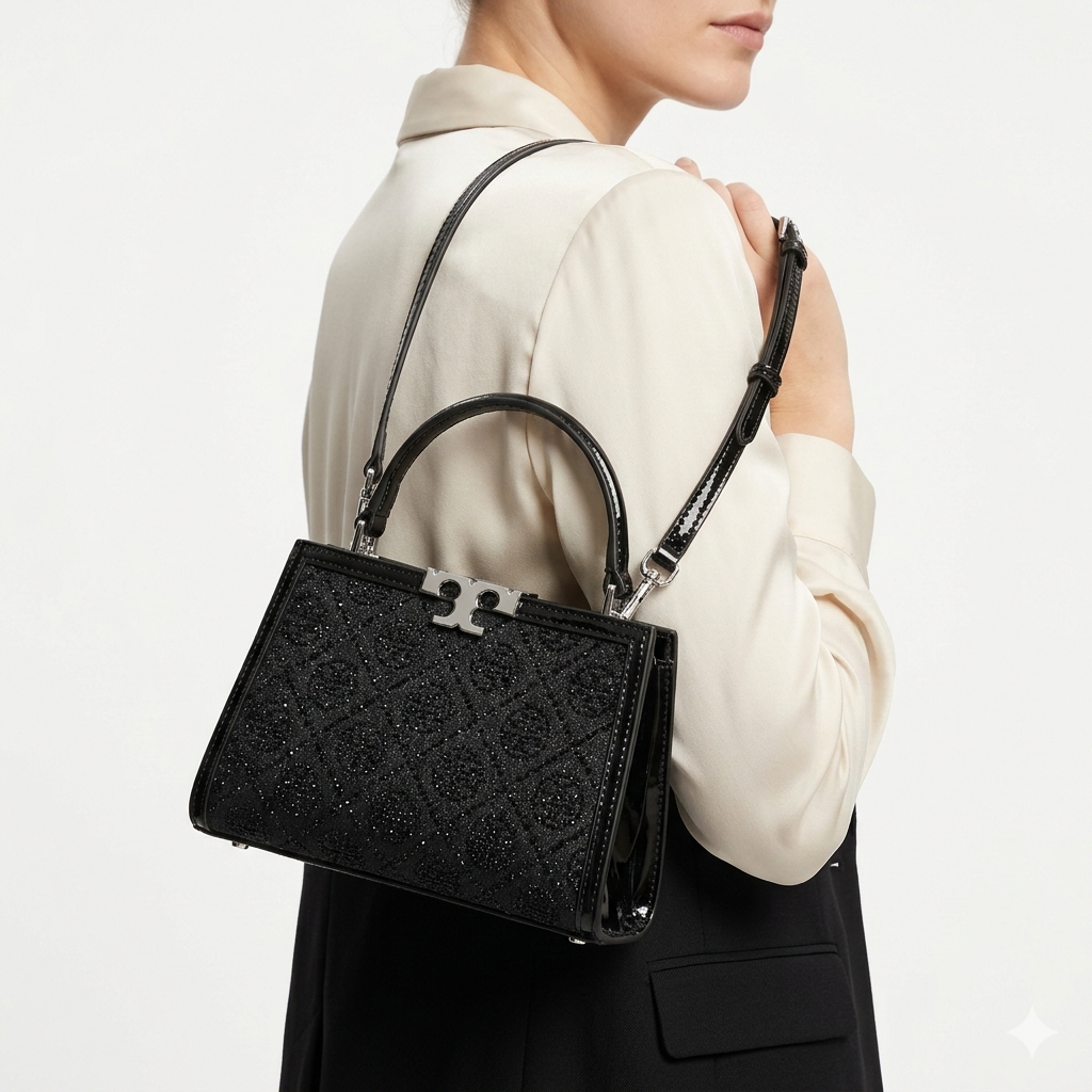 Tory Burch Eleanor Quilted Monogram Small Bag in Black ✨👜🖤