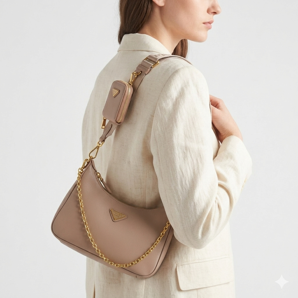 PRADA Beige & White Bag 🤍👜 Chic Simplicity