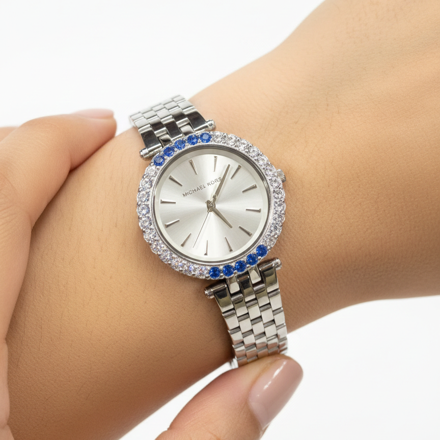 Michael Kors Maci Silver Tone Blue Crystal Watch ⌚✨💎
