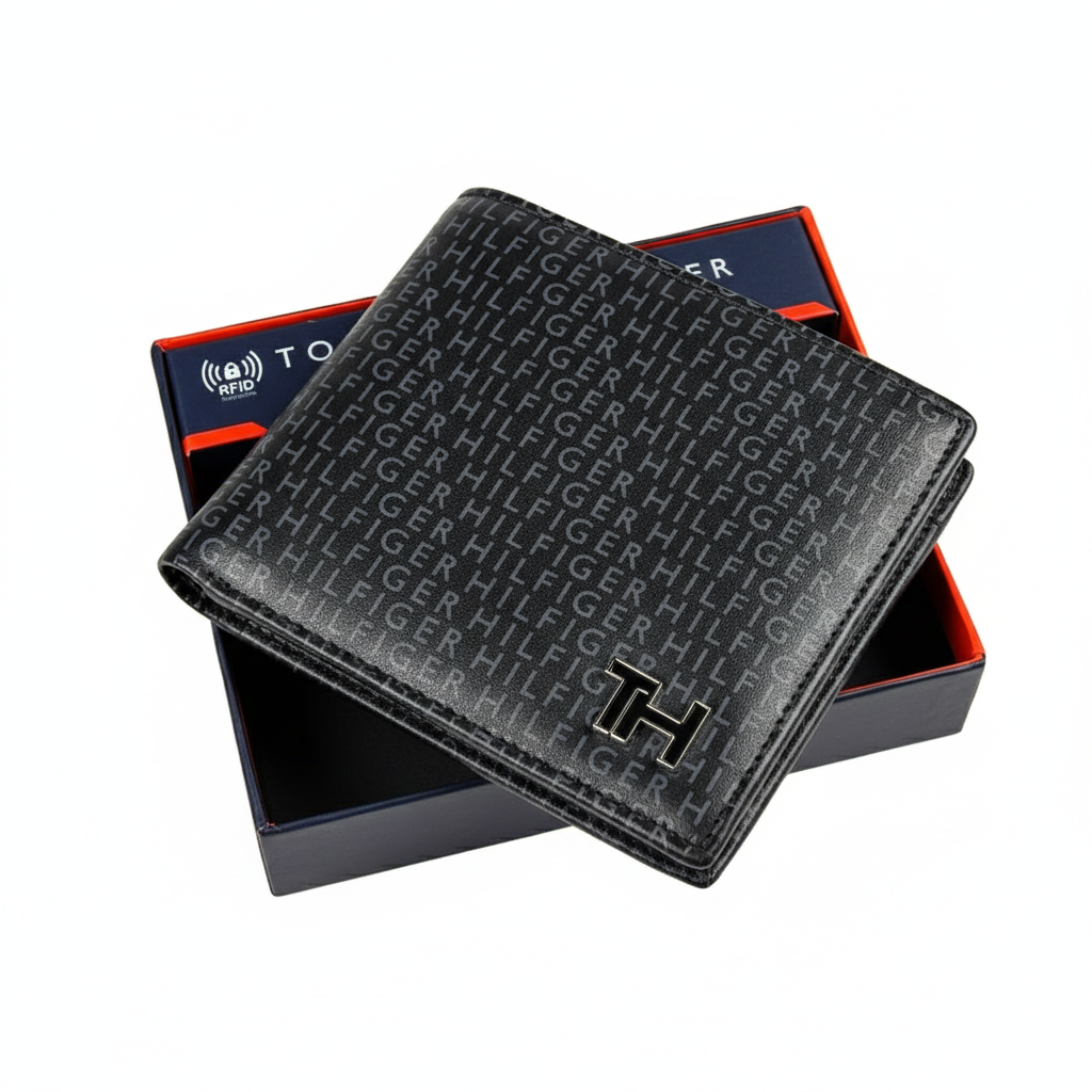 Tommy Hilfiger Men's RFID Black Monogram Bi-Fold Wallet 🖤🔠💳