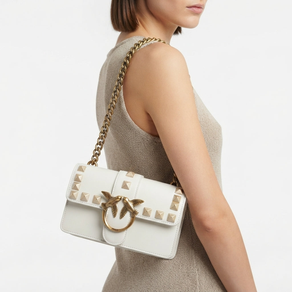 PINKO Studded Shoulder Bag with Signature Bird Logo