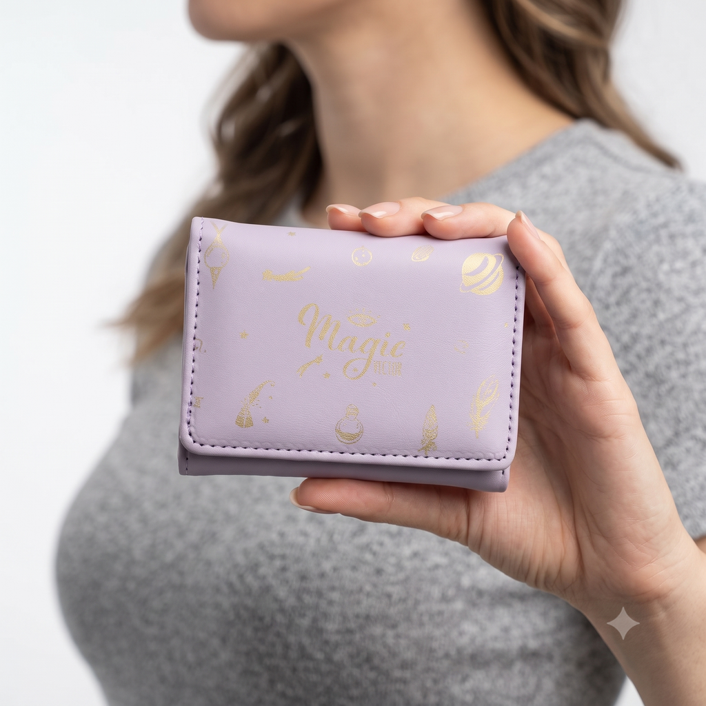 Magic Vector Tri-Fold Wallet in Celestial Lavender Faux Leather ✨🌙