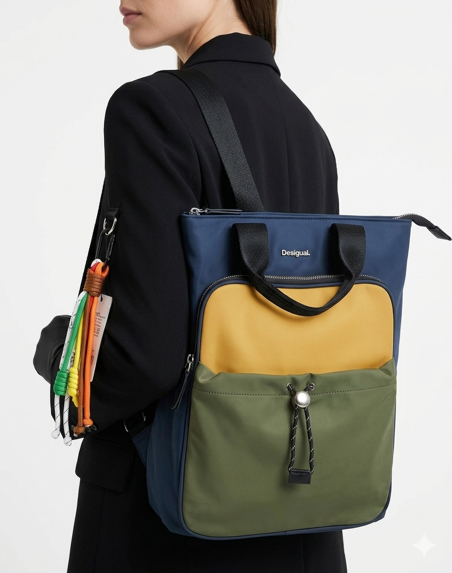 Desigual Color Block Convertible Backpack Tote 🎒✨🌈