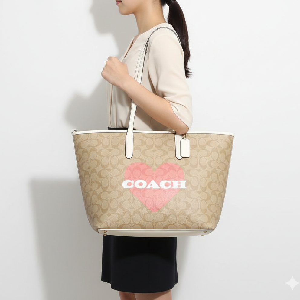 COACH Signature Heart Print Tote and Pouch Set 💖👜✨