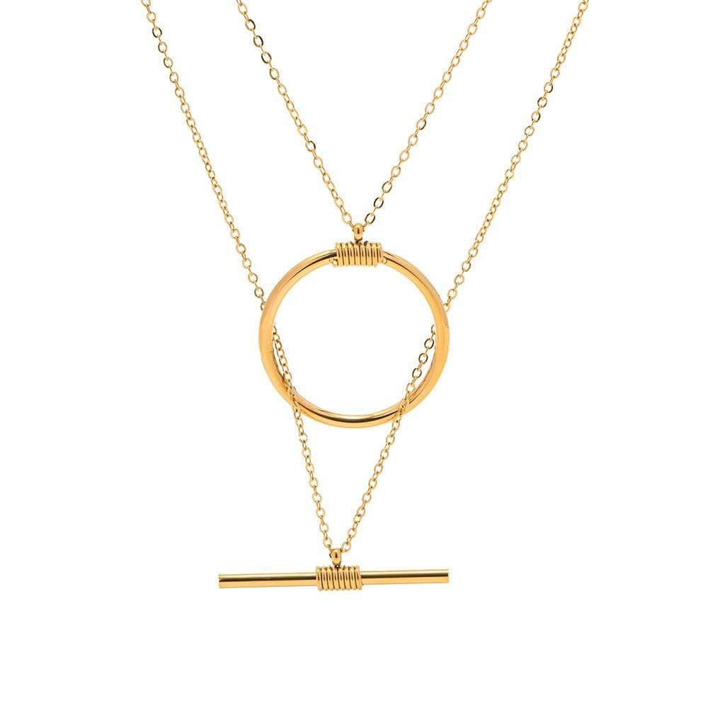 🌟 Gold Plated Layered T-Bar & Circle Necklace ✨🔗