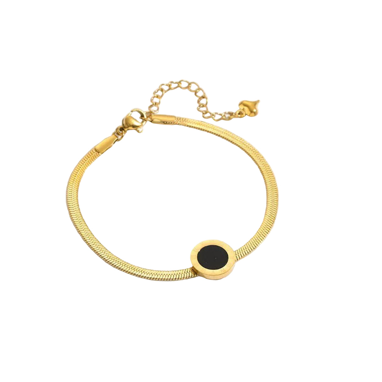 ✨ Chic Gold Snake Chain Bracelet with Black Enamel Disk 🖤💛