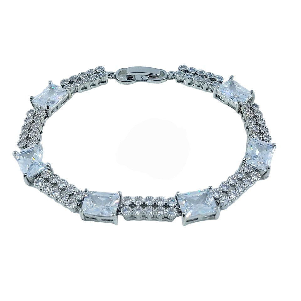 💎 Silver Tennis Bracelet with Radiant Cut & Pave Simulated Diamonds ✨💍