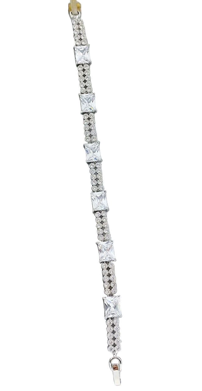 💎 Silver Tennis Bracelet with Radiant Cut & Pave Simulated Diamonds ✨💍