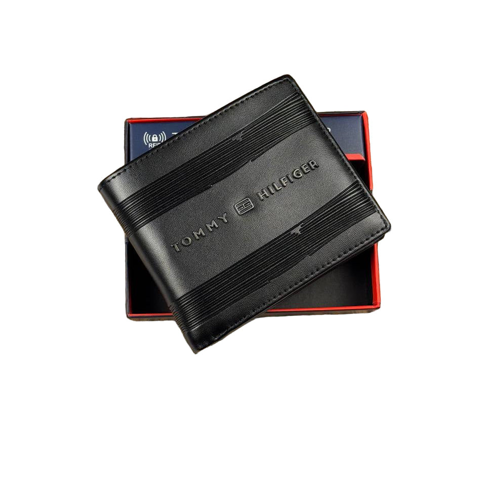 Tommy Hilfiger Black Striped Leather Bi-Fold Wallet 🖤💳✨