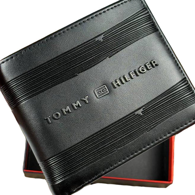 Tommy Hilfiger Black Striped Leather Bi-Fold Wallet 🖤💳✨