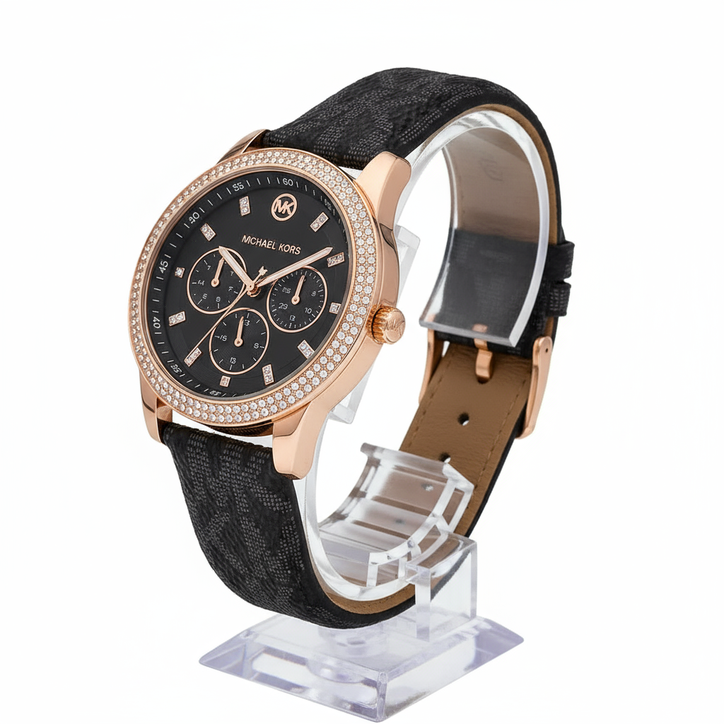 Michael Kors Tibby Multifunction Black PVC Watch 💖🖤⏱️