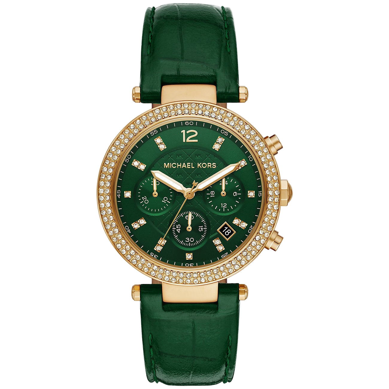 Michael Kors Oversized Parker Pavé Gold-Tone and Embossed Leather Watch💚✨⏱️