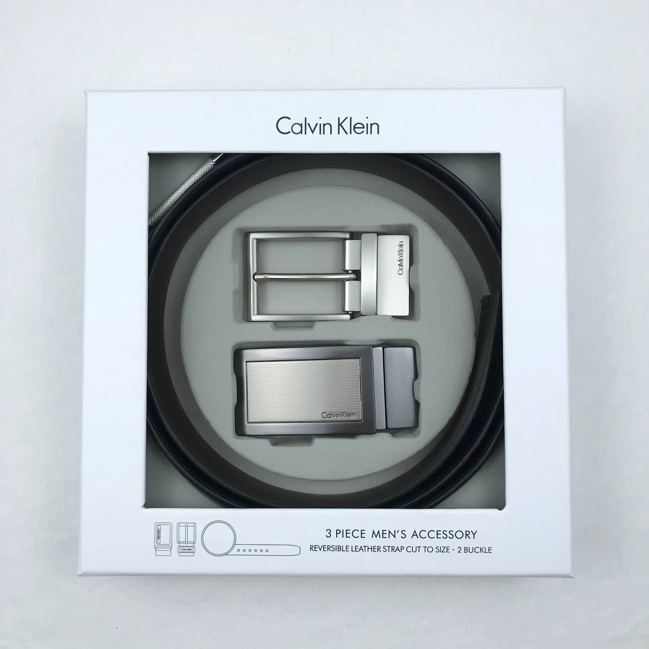 Calvin Klein Reversible Leather Belt Set with Dual Interchangeable Buckles 🖤✨🎁