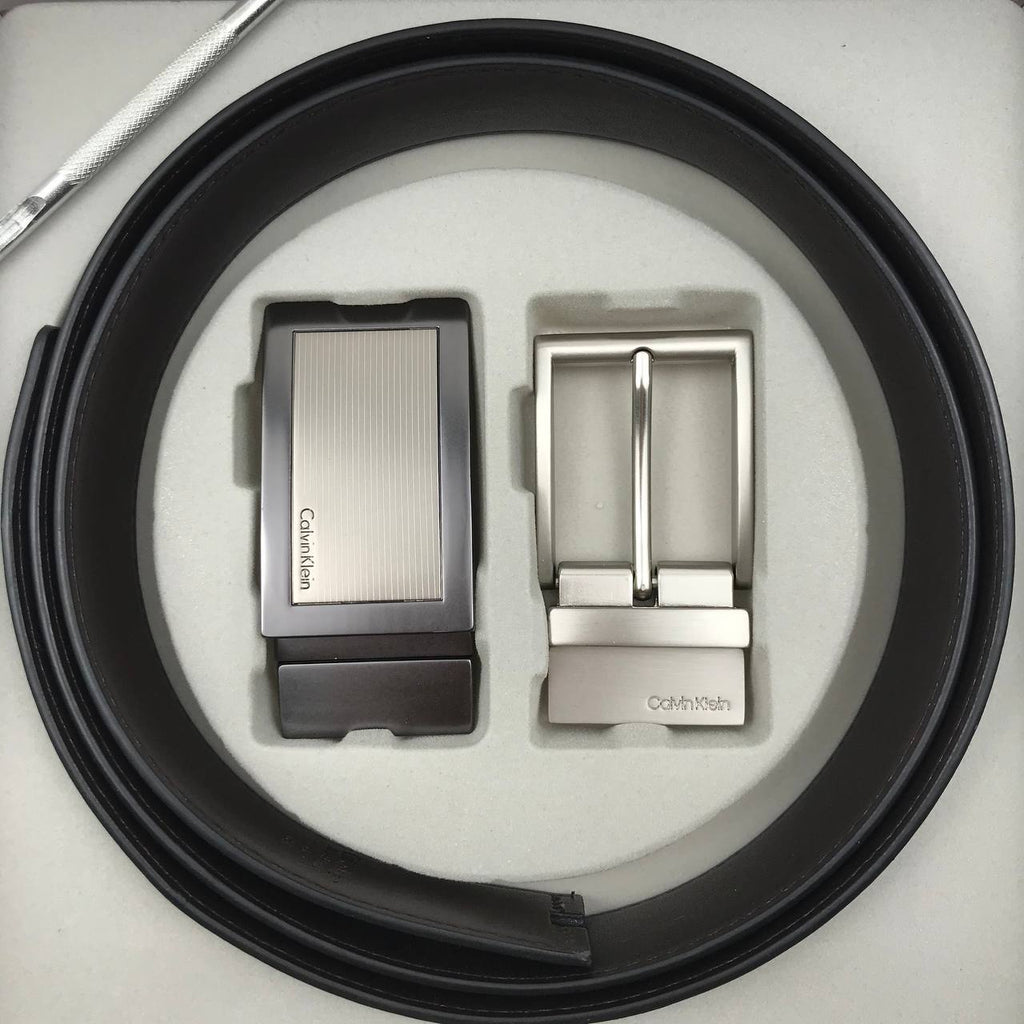 Calvin Klein Reversible Leather Belt Set with Dual Interchangeable Buckles 🖤✨🎁