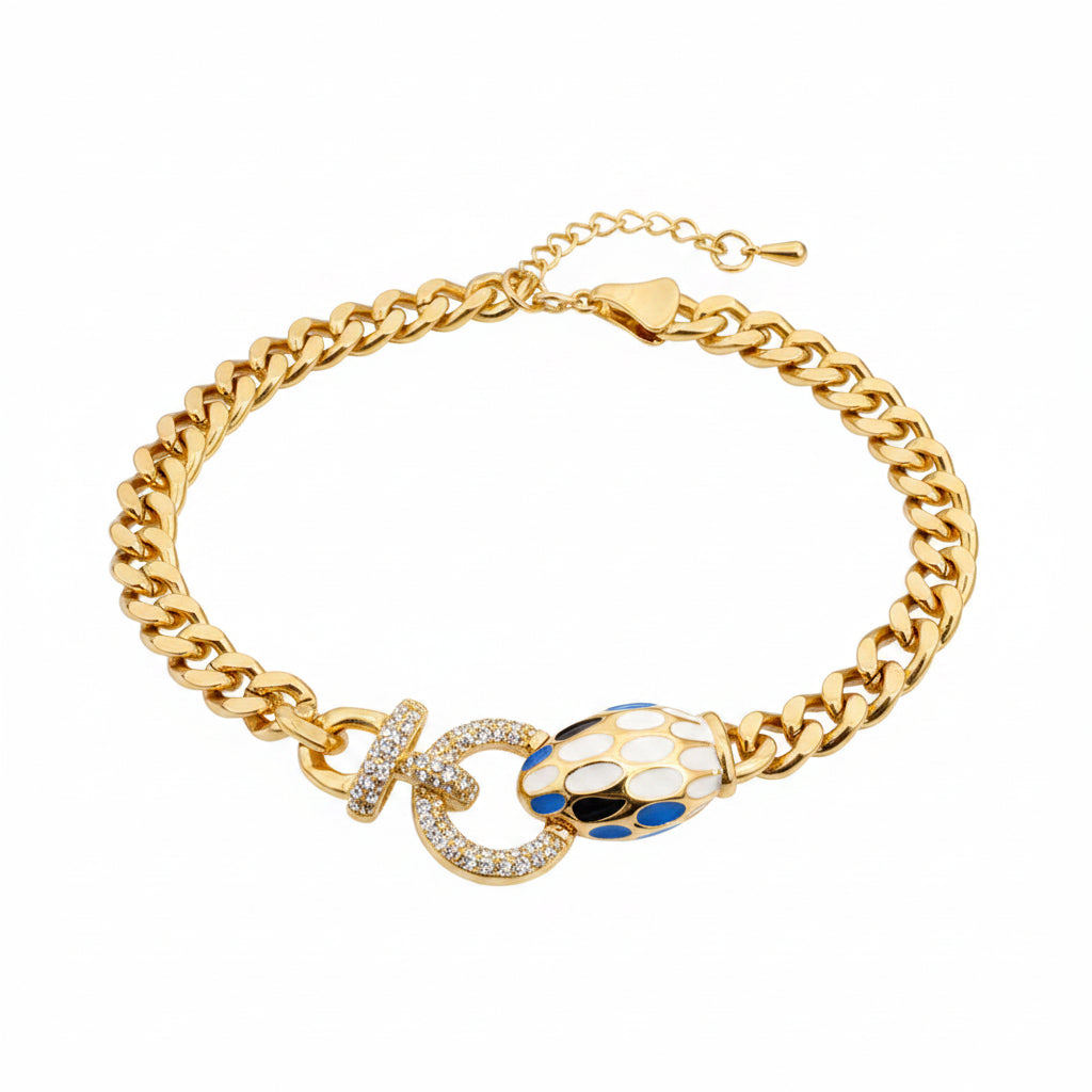 Luxurious Serpenti Inspired Gold Curb Chain Bracelet with Enamel Snake Head 🐍✨💎
