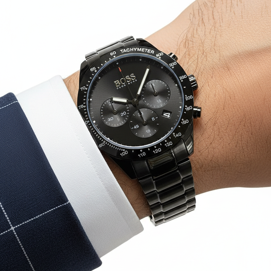 Boss Black Stainless Steel Watch ⌚🖤
