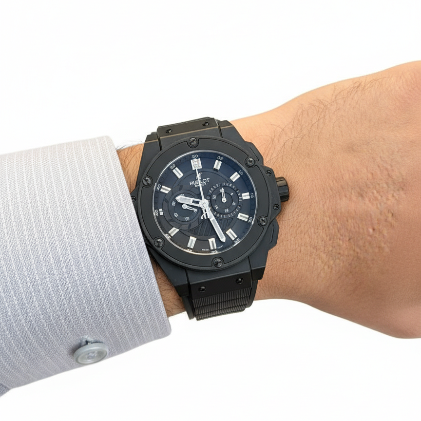 Hublot Men's Black Rubber & Steel Watch ⌚🖤🔩