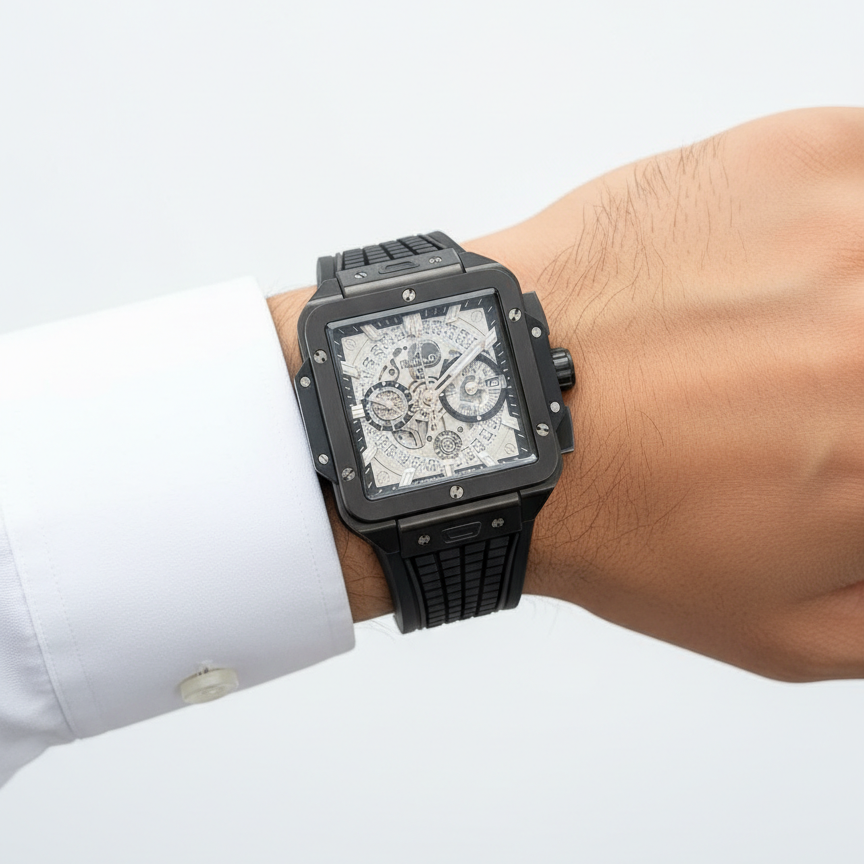 Hublot Men's Black Rubber & Steel Skeleton Watch ⌚🖤🔩