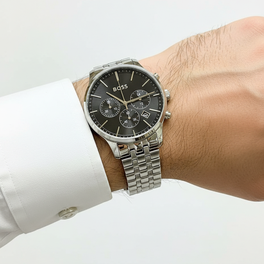 Boss Silver Stainless Steel Watch ⌚⏱️