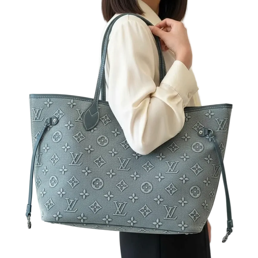 Louis Vuitton Neverfull MM Monogram Empreinte Giant in Denim Blue 👜✨💙