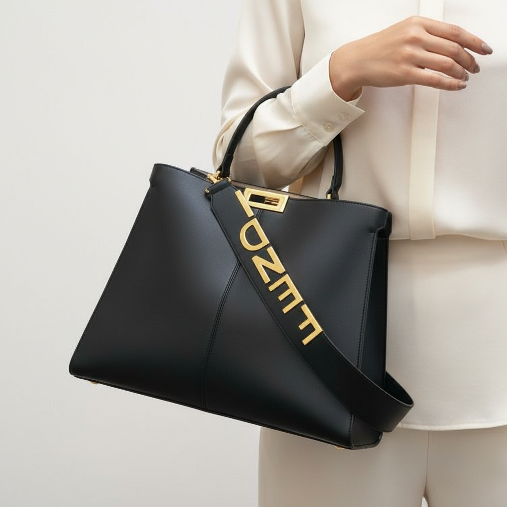Fendi Peekaboo ISeeU Black Leather Handbag with Gold Logo Strap 👜✨🖤