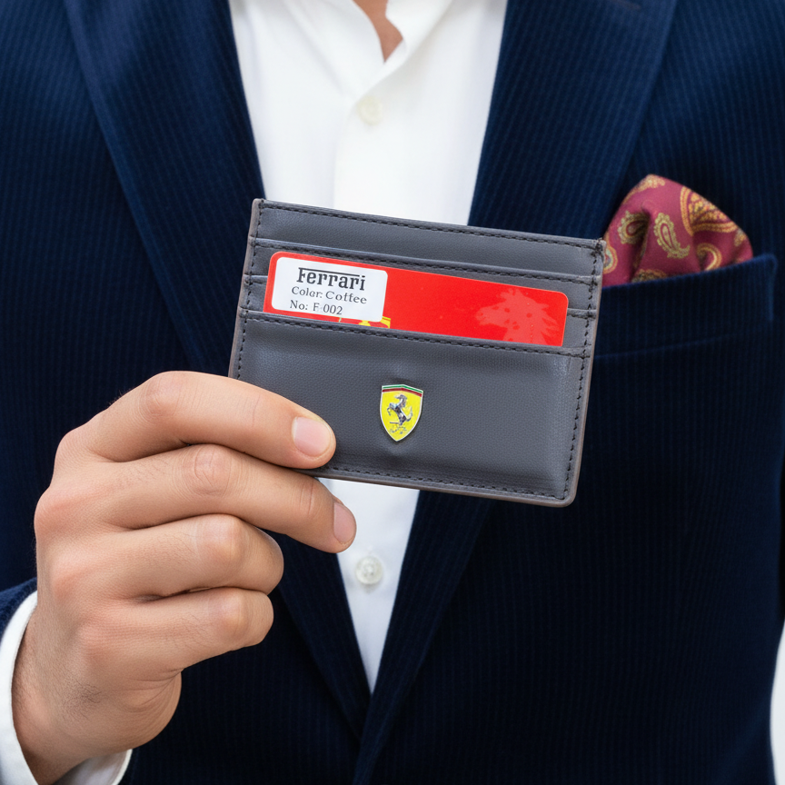 Ferrari Men's Coffee Leather Card Wallet ☕👨💳