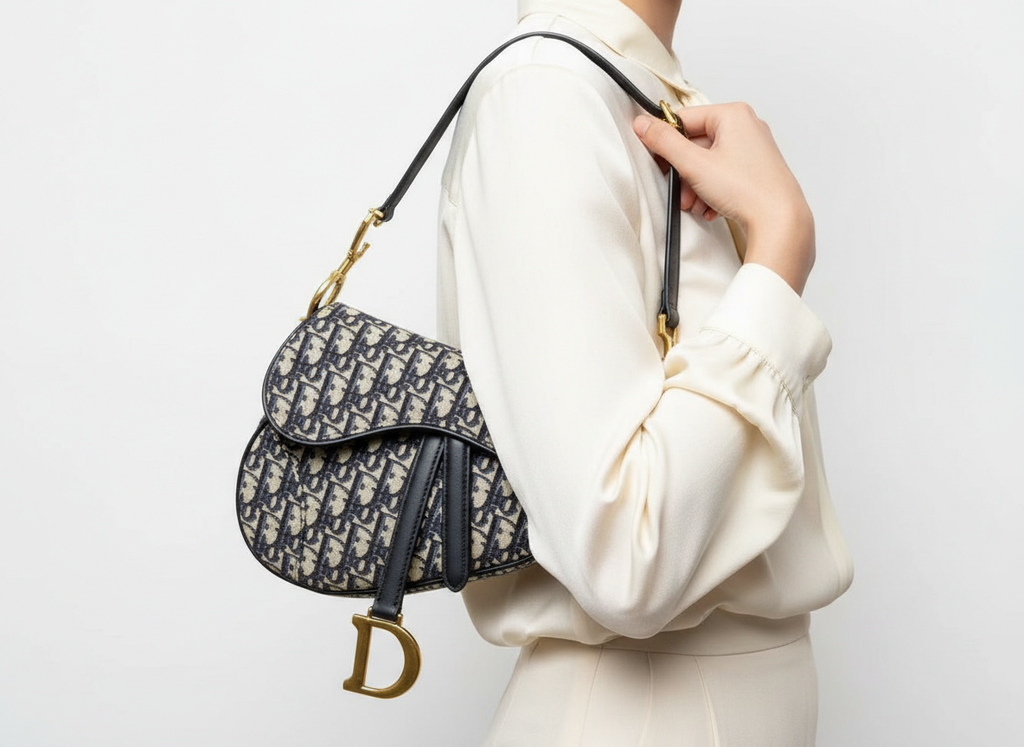 Christian Dior Oblique Saddle Bag with Studded Canvas Strap 👜✨💙