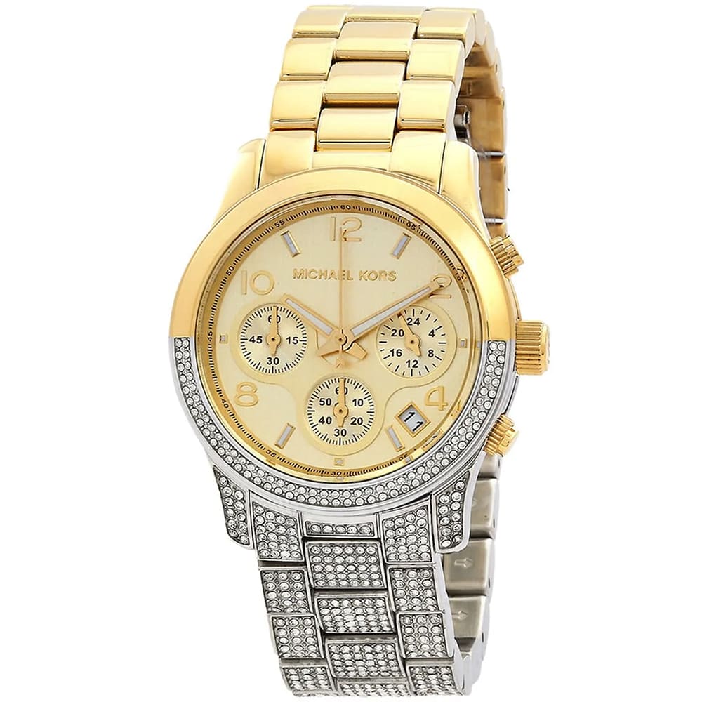 Michael Kors Women's Chronograph Crystal Pave Gold-Tone & Silver Watch ⌚💎👑