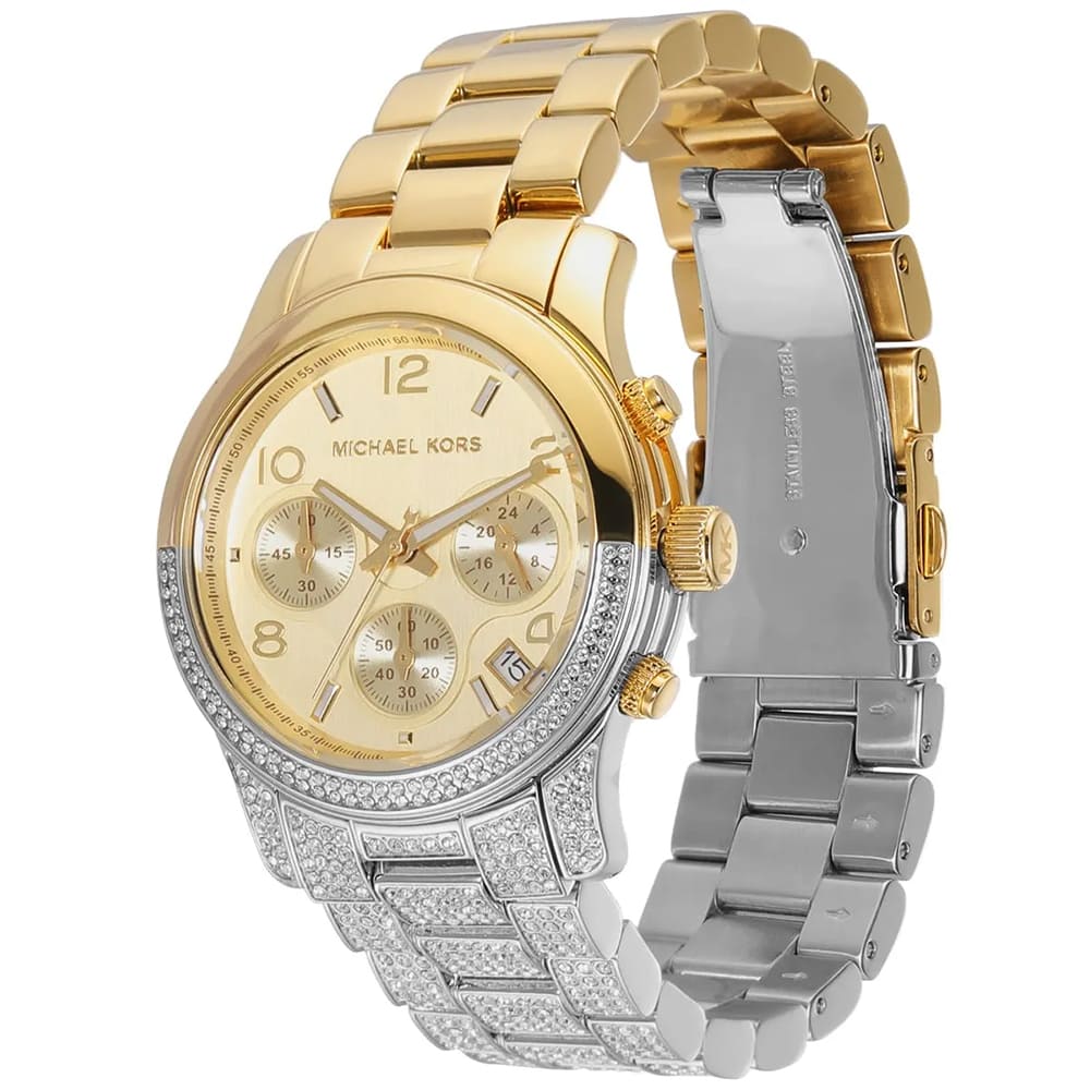 Michael Kors Women's Chronograph Crystal Pave Gold-Tone & Silver Watch ⌚💎👑