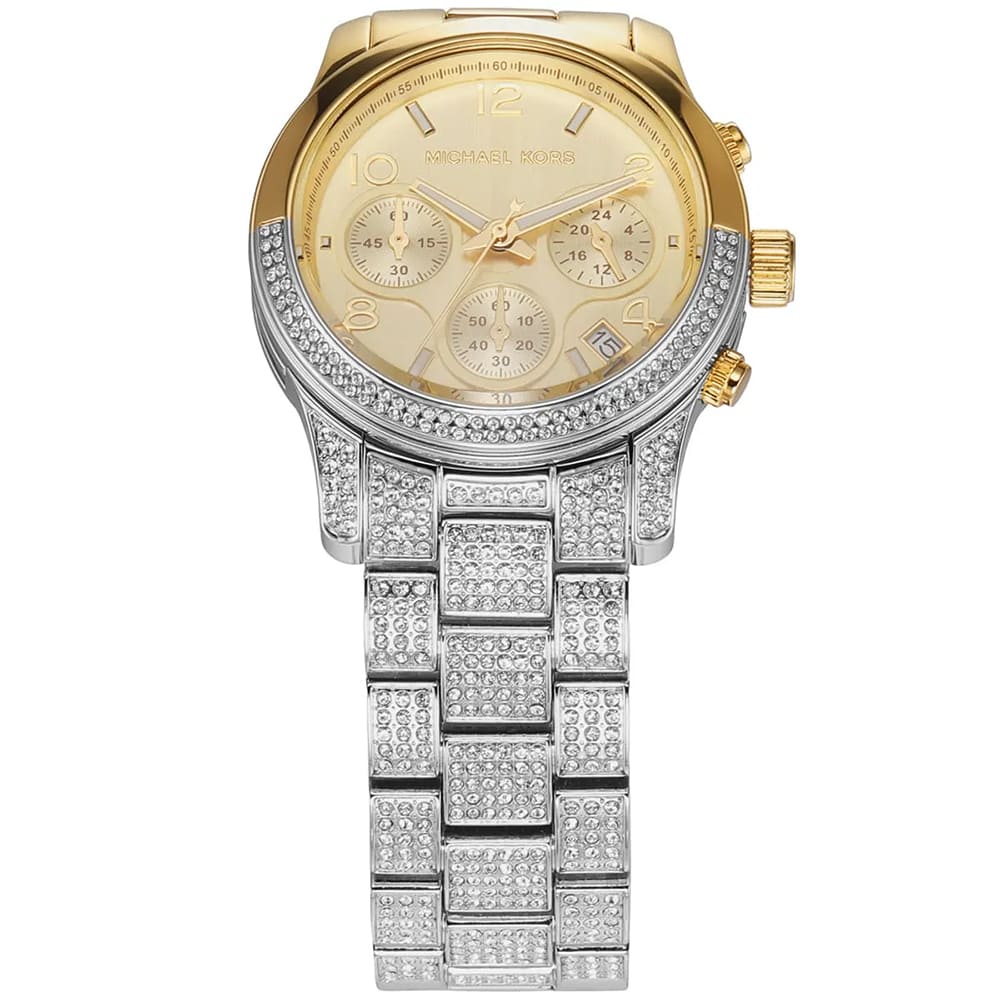Michael Kors Women's Chronograph Crystal Pave Gold-Tone & Silver Watch ⌚💎👑