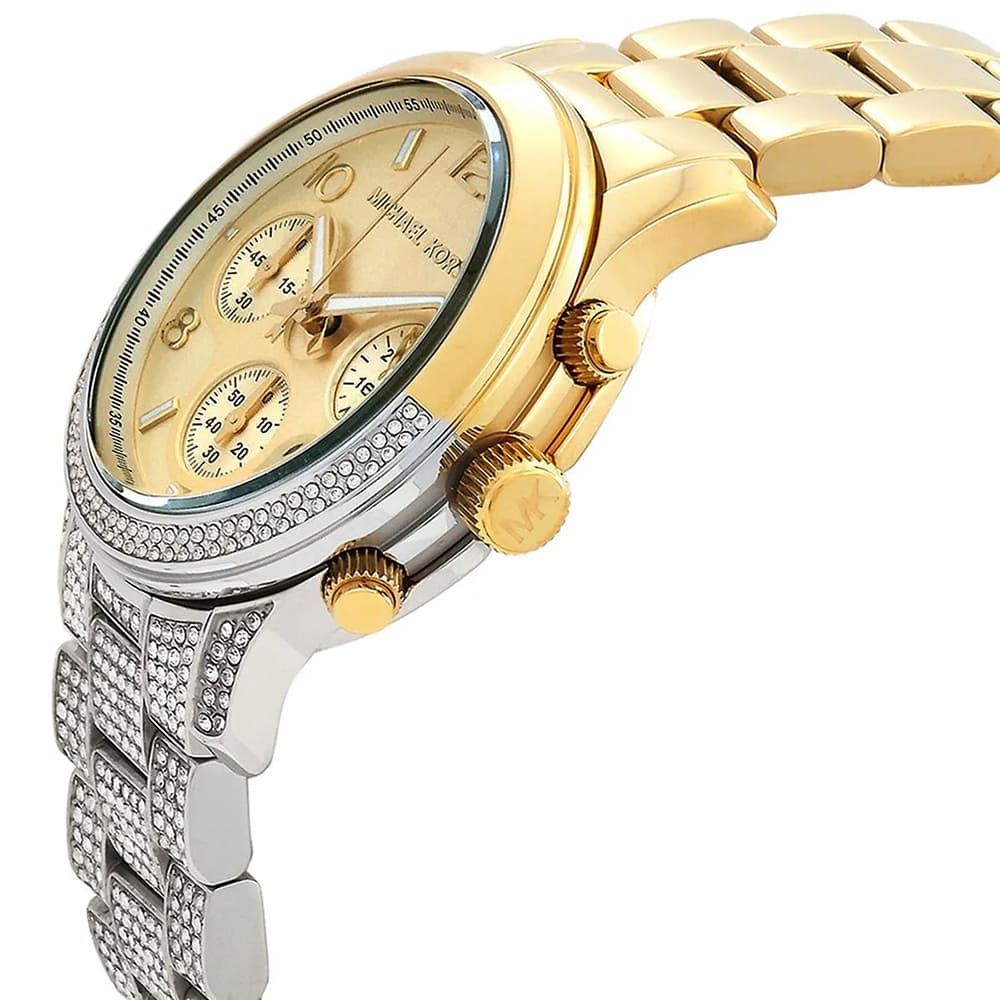 Michael Kors Women's Chronograph Crystal Pave Gold-Tone & Silver Watch ⌚💎👑