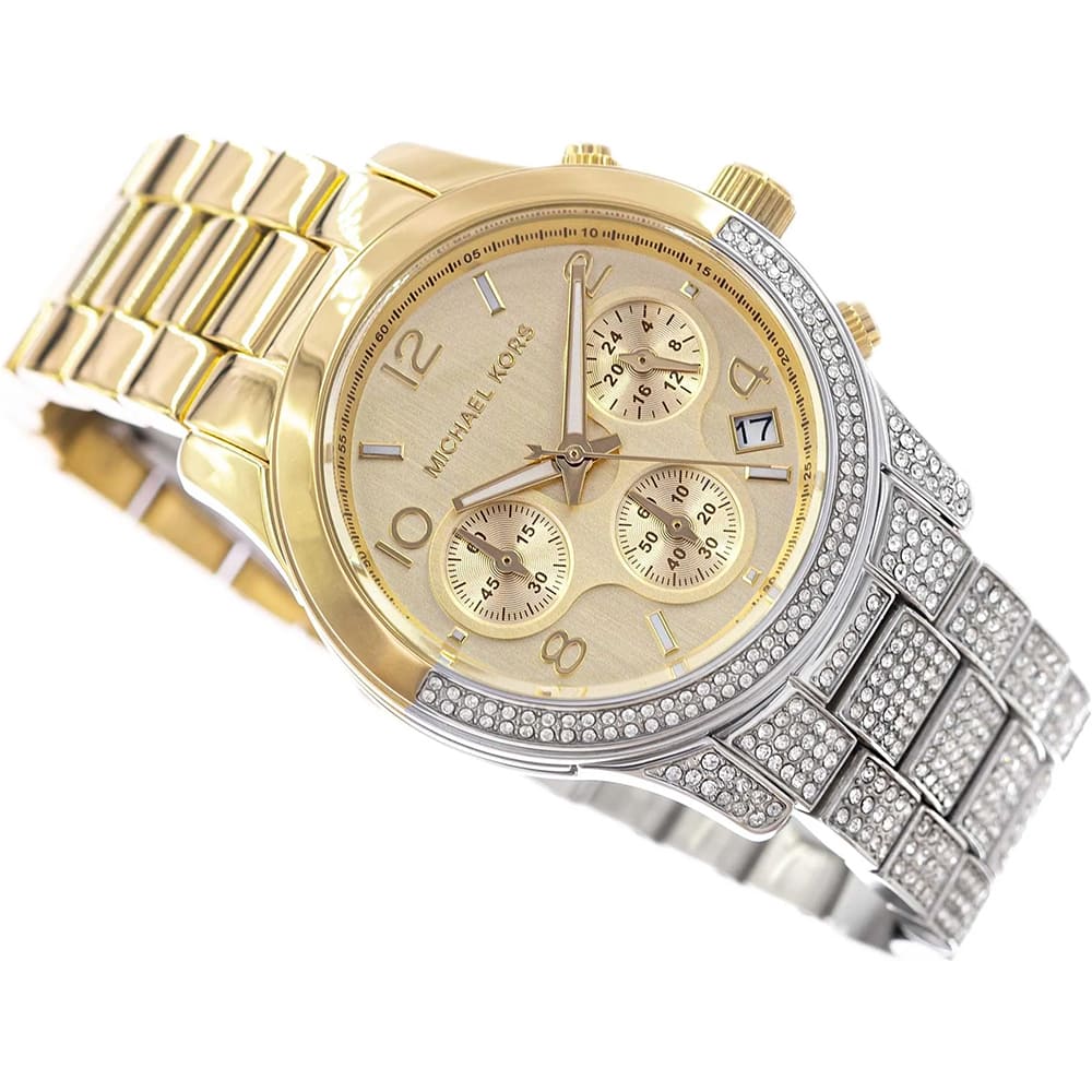 Michael Kors Women's Chronograph Crystal Pave Gold-Tone & Silver Watch ⌚💎👑