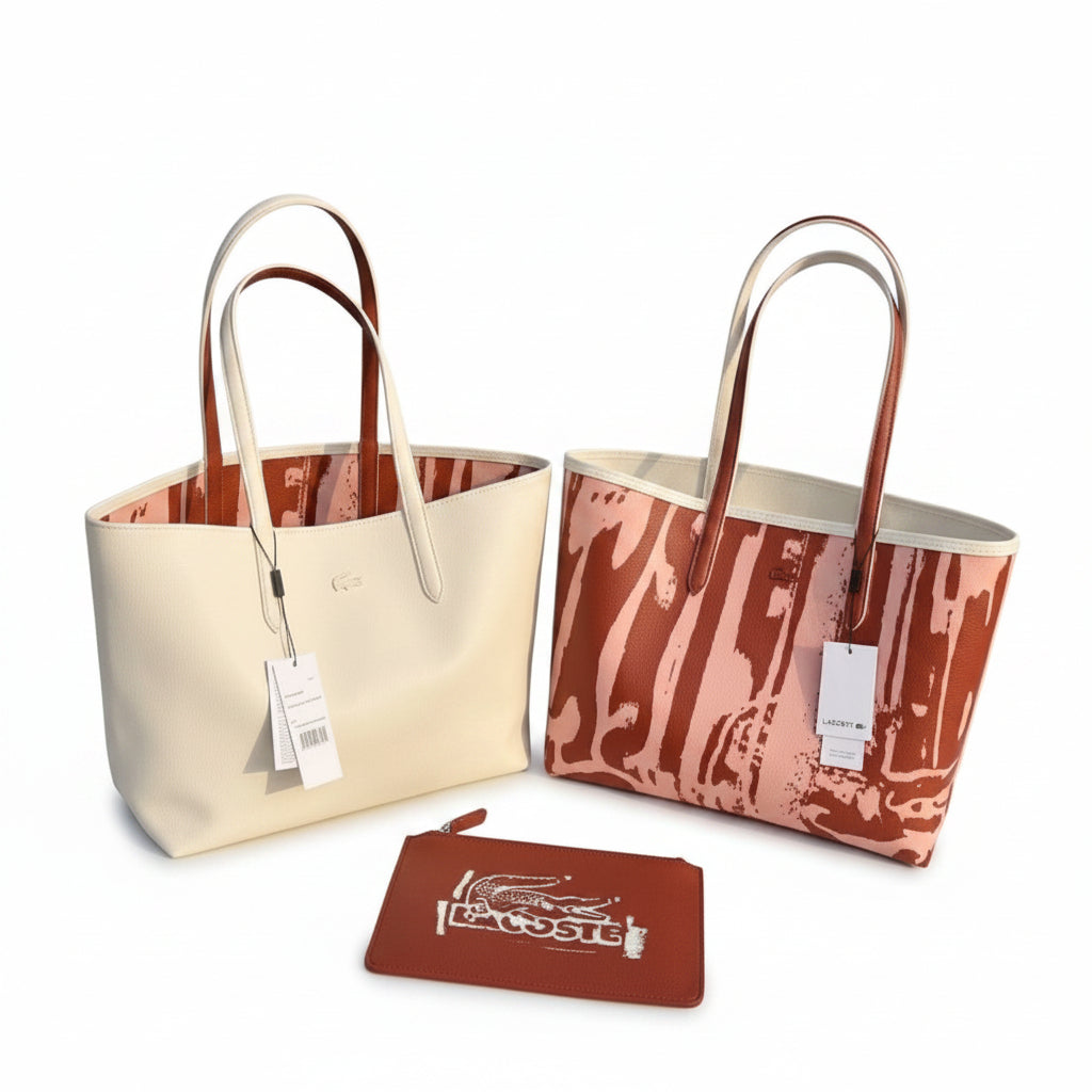 Lacoste Mirror Bag + Pouch: Reversible Leather Tote 🐊