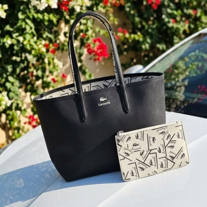 Lacoste Mirror Bag + Pouch: Reversible Leather Tote 🐊