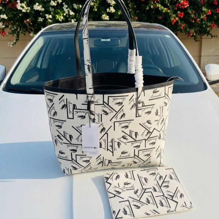 Lacoste Mirror Bag + Pouch: Reversible Leather Tote 🐊