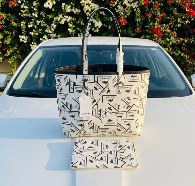 Lacoste Mirror Bag + Pouch: Reversible Leather Tote 🐊