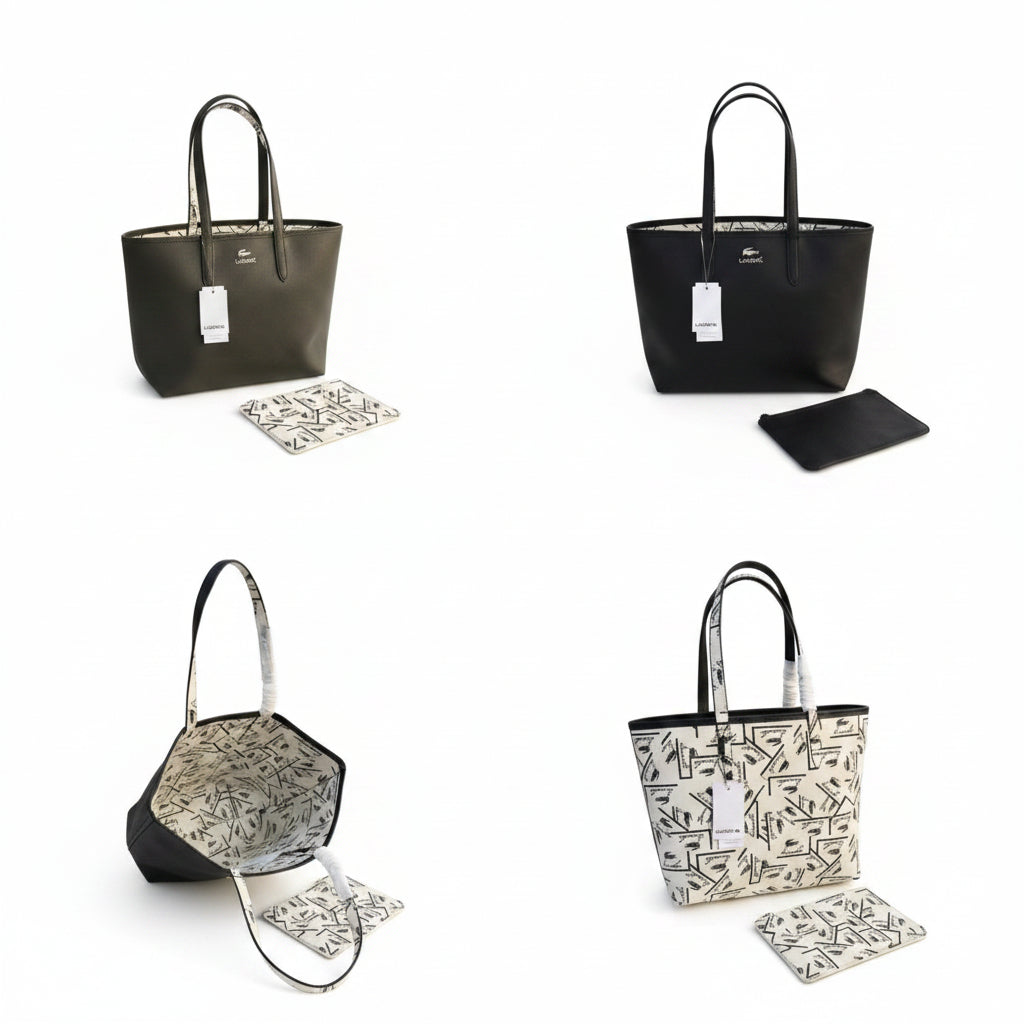 Lacoste Mirror Bag + Pouch: Reversible Leather Tote 🐊