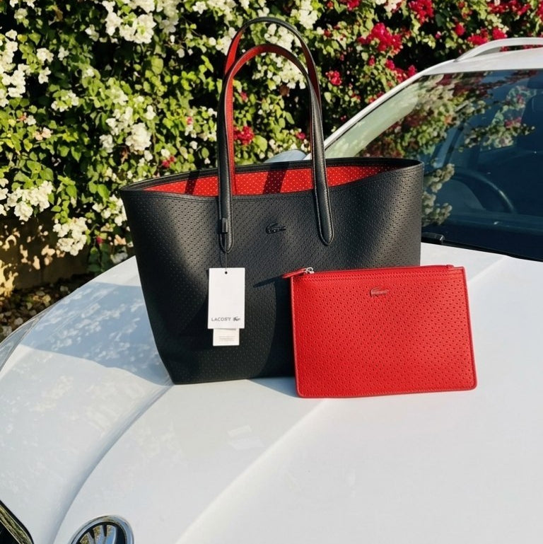 Lacoste Mirror Bag + Pouch: Reversible Leather Tote 🐊