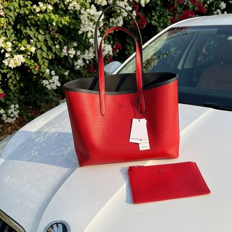 Lacoste Mirror Bag + Pouch: Reversible Leather Tote 🐊