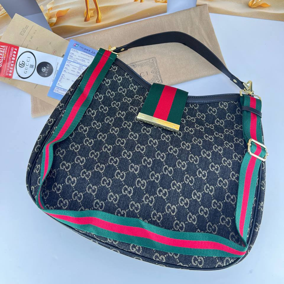 Gucci Monogram Web Stripe Shoulder Bag with Gold Hardware 👜✨